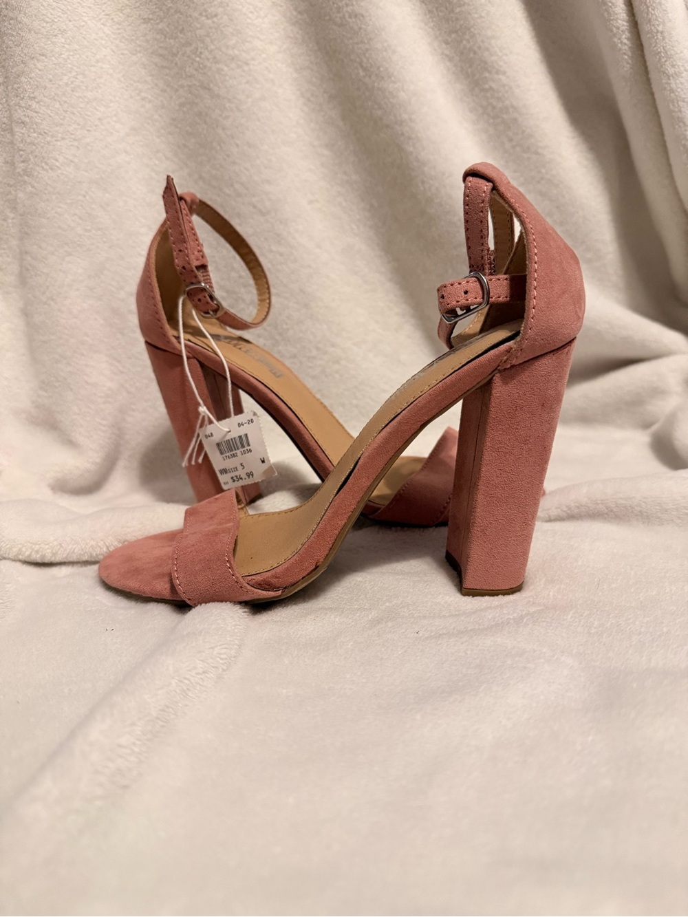 Brash Blush Pink Suede Block Heel Sandals with Ankle Strap